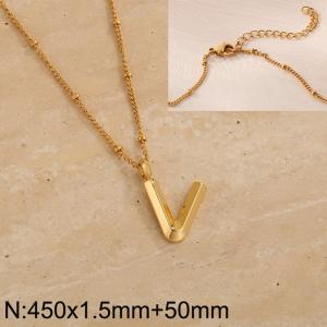 Gold stainless steel letter V pendant necklace - KN287043-Z