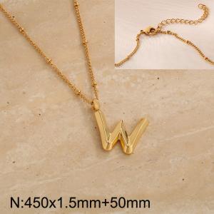 Gold stainless steel letter W pendant necklace - KN287044-Z