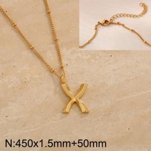 Gold stainless steel letter X pendant necklace - KN287045-Z