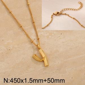 Gold stainless steel letter Y pendant necklace - KN287046-Z