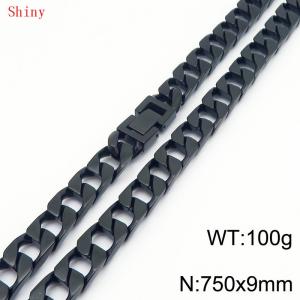 9mm75cm fashionable and simple imitation cast chain polished black necklace - KN287118-Z