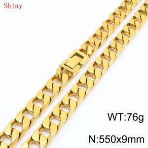 9mm55cm fashionable and simple imitation cast chain polished gold-plated necklace - KN287121-Z