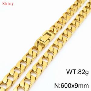 9mm60cm fashionable and simple imitation cast chain polished gold-plated necklace - KN287122-Z