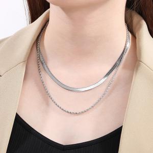 Stainless steel double layer Fried Dough Twists chain - flat snake chain necklace - KN287146-Z