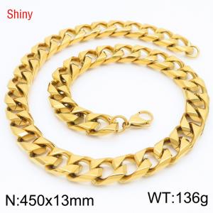 13mm 450mm Stainless Steel Cuban Chain Shiny Gold Color Necklace Lobster Clasp - KN287215-Z