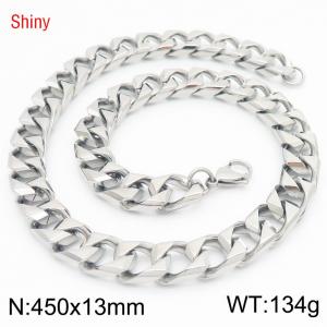 13mm 450mm Stainless Steel Cuban Chain Shiny Silver Color Necklace - KN287222-Z