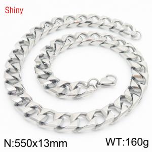 13mm 550mm Stainless Steel Cuban Chain Shiny Silver Color Necklace - KN287224-Z