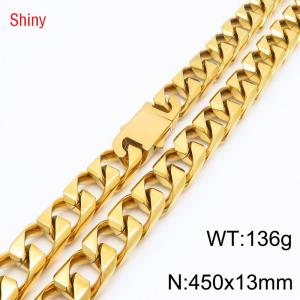 13mm 450mm Stainless Steel Cuban Chain Shiny Gold Color Necklace - KN287229-Z