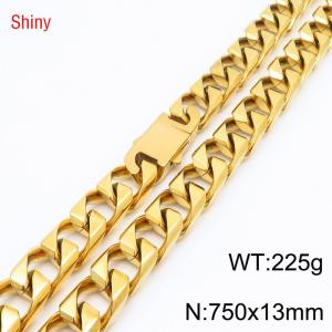 13mm 750mm Stainless Steel Cuban Chain Shiny Gold Color Necklace - KN287235-Z