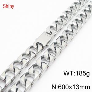 13mm 600mm Stainless Steel Cuban Chain Shiny Silver Color Necklace - KN287239-Z