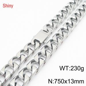 13mm 750mm Stainless Steel Cuban Chain Shiny Silver Color Necklac - KN287242-Z