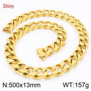 13mm 500mm Stainless Steel Cuban Chain Shiny Gold Color Necklace - KN287244-Z