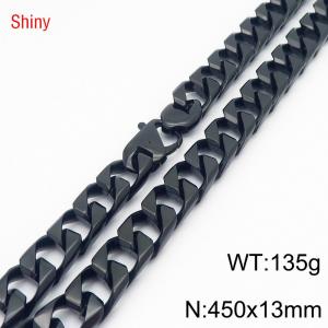 13mm 450mm Stainless Steel Cuban Chain Shiny Black Color Necklace - KN287257-Z