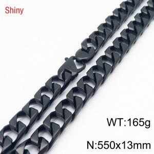 13mm 550mm Stainless Steel Cuban Chain Shiny Black Color Necklace - KN287259-Z