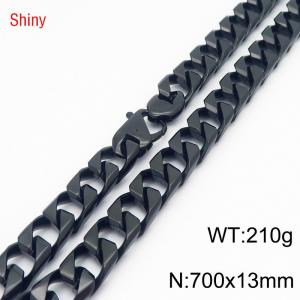 13mm 700mm Stainless Steel Cuban Chain Shiny Black Color Necklace - KN287262-Z