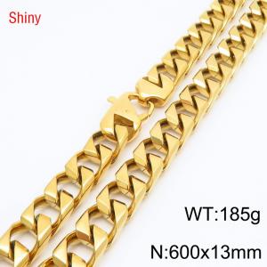 13mm 600mm Stainless Steel Cuban Chain Shiny Gold Color Necklace - KN287267-Z