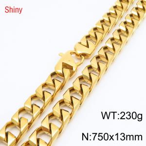 13mm 750mm Stainless Steel Cuban Chain Shiny Gold Color Necklace - KN287270-Z