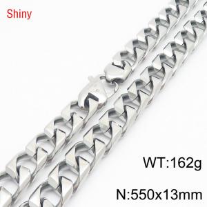 13mm 550mm Stainless Steel Cuban Chain Shiny Silver Color Necklace - KN287273-Z