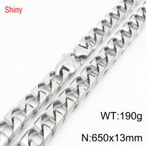 13mm 650mm Stainless Steel Cuban Chain Shiny Silver Color Necklace - KN287275-Z