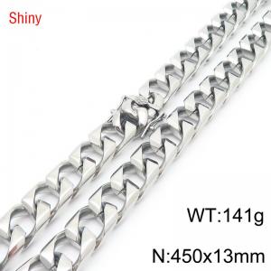 13mm 450mm Stainless Steel Cuban Chain Shiny Silver Color Necklace - KN287319-Z