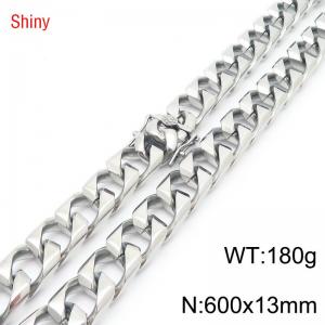 13mm 600mm Stainless Steel Cuban Chain Shiny Silver Color Necklace - KN287322-Z