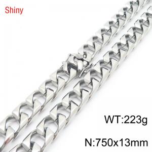 13mm 750mm Stainless Steel Cuban Chain Shiny Silver Color Necklace - KN287325-Z