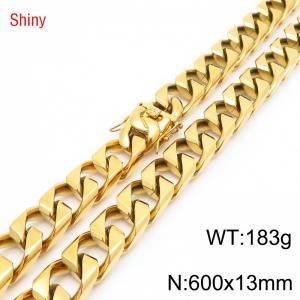 13mm 600mm Stainless Steel Cuban Chain Shiny Gold Color Necklace - KN287329-Z