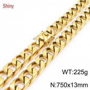 13mm 750mm Stainless Steel Cuban Chain Shiny Gold Color Necklace - KN287332-Z