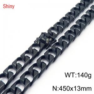 13mm 450mm Stainless Steel Cuban Chain Shiny Black Color Necklace - KN287333-Z