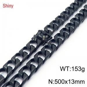 13mm 500mm Stainless Steel Cuban Chain Shiny Black Color Necklace - KN287334-Z