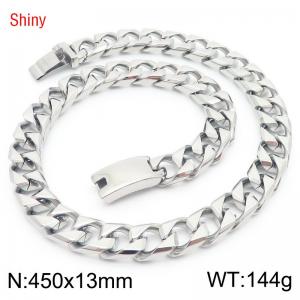 13mm 450mm Stainless Steel Cuban Chain Shiny Silver Color Necklace - KN287347-Z