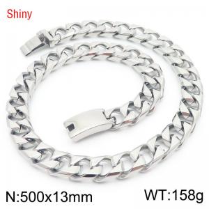 13mm 500mm Stainless Steel Cuban Chain Shiny Silver Color Necklace - KN287348-Z