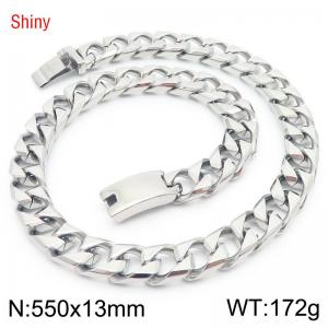 13mm 550mm Stainless Steel Cuban Chain Shiny Silver Color Necklace - KN287349-Z