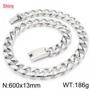 13mm 600mm Stainless Steel Cuban Chain Shiny Silver Color Necklace - KN287350-Z