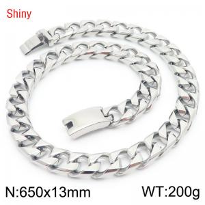 13mm 650mm Stainless Steel Cuban Chain Shiny Silver Color Necklace - KN287351-Z