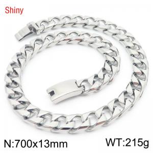 13mm 700mm Stainless Steel Cuban Chain Shiny Silver Color Necklace - KN287352-Z