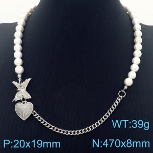 Fashionable French stainless steel butterfly heart pearl chain splicing necklace - KN287400-ZC