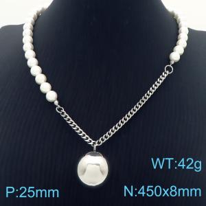 Fashion stainless steel ball ball pearl chain splicing necklace - KN287401-ZC