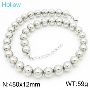 Simple and personalized stainless steel 480 × 12mm round bead handmade DIY bead charm silver necklace - KN287508-KFC