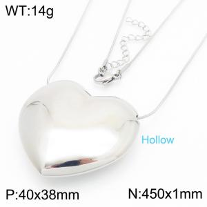 Simple and personalized stainless steel fine collarbone chain splicing three-dimensional heart-shaped pendant jewelry charm silver necklace - KN287511-KFC