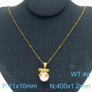 400mm Women Gold-Plated Stainless Steel&Pearl Hair Tie Pendant Necklace - KN287530-KFC