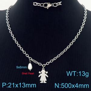 Fashionable and minimalist stainless steel girls' pearl pendant necklace - KN287536-Z