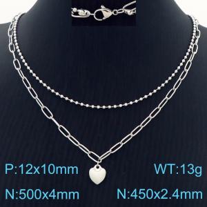 Fashionable and popular stainless steel heart-shaped double-layer layered necklace - KN287539-Z