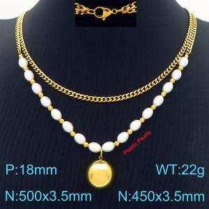 Fashionable and popular stainless steel ball ball double layered pearl necklace - KN287541-Z