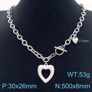 A niche design cold style stainless steel heart-shaped OT buckle necklace - KN287546-Z