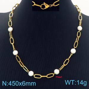 Trendy and fashionable stainless steel necklace paired with pearls for women - KN287553-Z