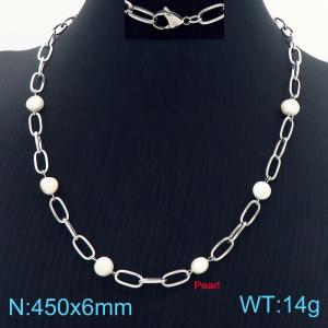 Trendy and fashionable stainless steel necklace paired with pearls for women - KN287554-Z