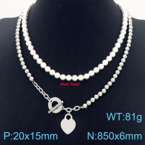 Personalized design stainless steel double-layer layered heart-shaped pearl necklace - KN287555-Z