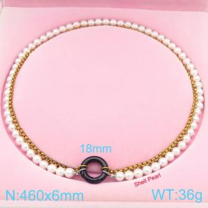 Personalized design stainless steel double-layer stacked circular spring buckle necklace - KN287556-Z