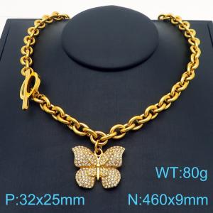 A niche design French style diamond encrusted butterfly stainless steel necklace - KN287605-Z